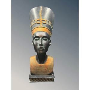 Vintage Queen Nefertiti Bust, Signed & Dated 1991, Black with Green Patina